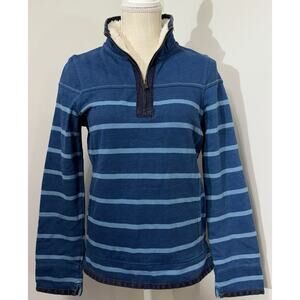 Fat Face Airlie Quarter Zip Womens US 2 Teal Blue Stripe Pullover Sweatshirt